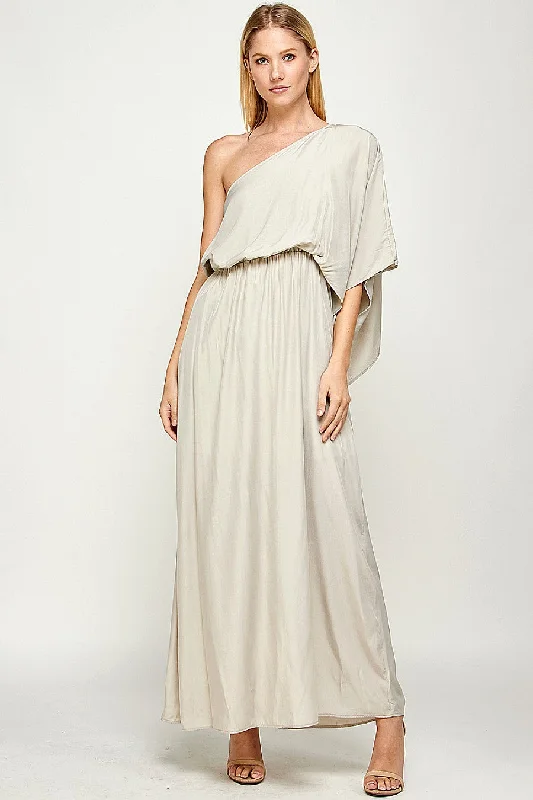 Best Sellers Graceful Drape Long One Shoulder Satin Dress