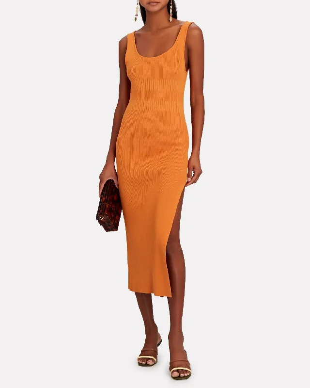 Style Without Limits Y2K Nostalgic Fashion Look Ivana Sleeveless Rib Knit Midi Dress In Orange