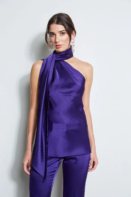 Final Sale Contemporary Chic Satin One Shoulder Scarf Top