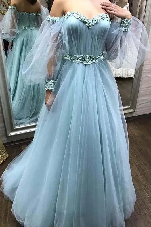 Retro Style Promotions Polished Finish Sweetheart Tulle Long Prom Dress With Detachable Floral Long Sleeve   cg13116