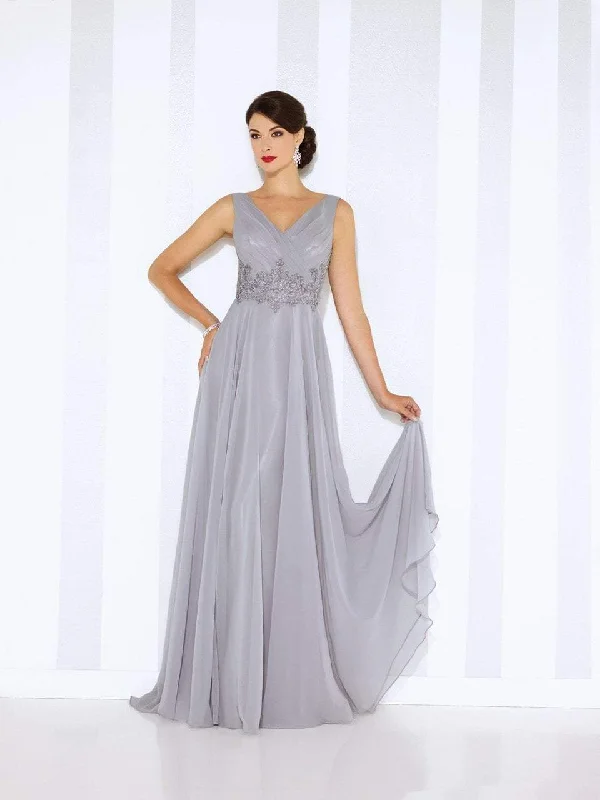 Stay Ahead In Style Timeless Elegant Mon Cheri 116665 Sleeveless Chiffon A-line Dress - 1 pc Gray In Size 16 Available