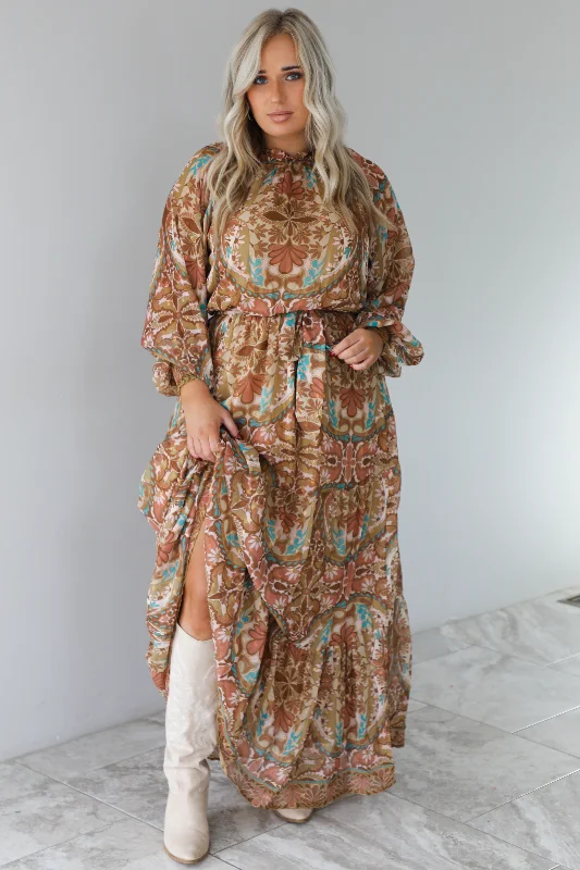 Exclusive Deals Online Luxe Layering Charming Glance Maxi Dress: Caramel/Multi