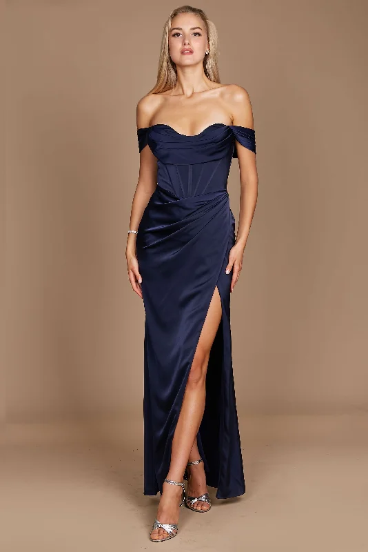 Chic Styles Subtle Sophistication Corset Satin Formal Evening Dress Navy