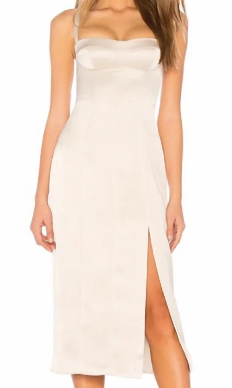 Limited Time Special Offer Hollywood Glam Award - Show Style Yates Midi Dress In Alabaster