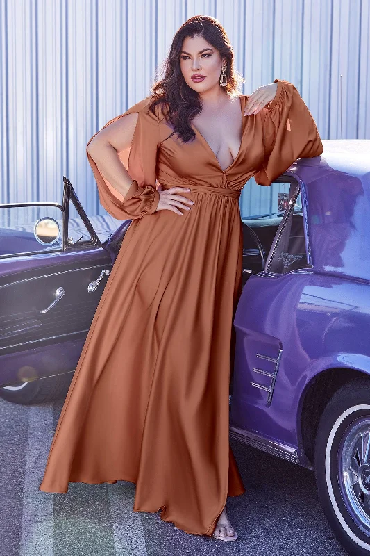 Chic & Cozy Collection Feminine Allure Cinderella Divine 7475C Plus Size Formal Long Sleeve Satin Dress Sienna