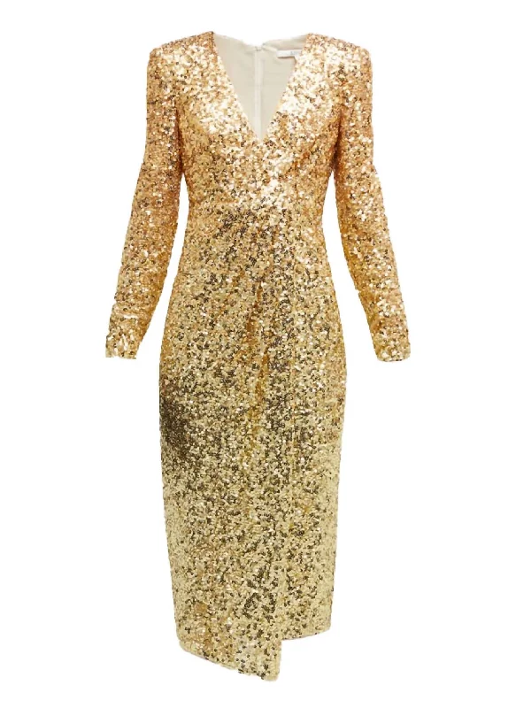 Modish Fashion Discounts Charming Silhouette Draped Sequin Midi Dress In Gold