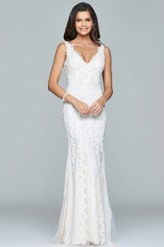 Valentine's Special Sleek Design Faviana - S8089 Embroidered Lace V Neck Evening Gown