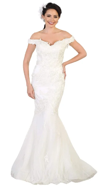 Catch Every Fashion Trend Weekend Special May Queen Bridal - Off Shoulder Floral Lace Mermaid Bridal Dress RQ7492 - 1 pc Ivory In Size 12 Available