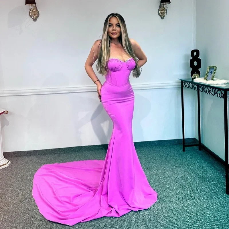 Exclusive Fashion Deals Seasonal Trend Stunning Fuchsia Stretchy Mermaid Long Evening Dresses With A Corset Bustier Beaded Sweetheart Lace Up Back Long Maxi Gowns