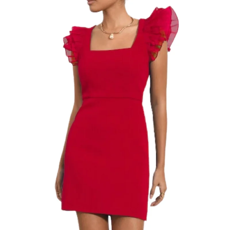 Seasonal Sale Contemporary Chic Claudia Ruffle Mini Dress In Red Rose