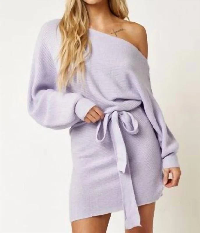 Dive Into Trendy Styles Feminine Charm The Lexi One Shoulder Sweater Mini Dress In Lavender