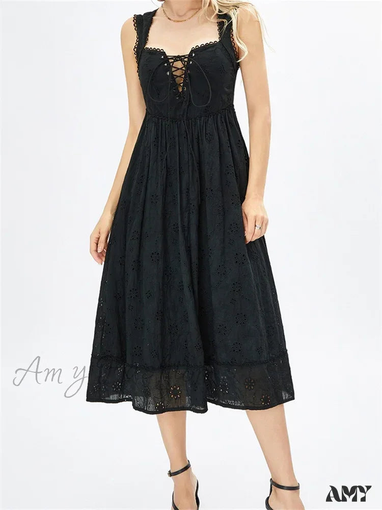 Limited Time Feminine Soft - Hued Look Amy Fashion - Women Summer Lace Floral  Backless Tie-up Sleeveless Spaghetti Strap Hollow Out Party Female Vestidos