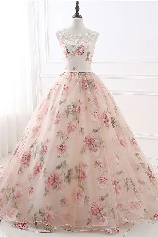 On-Trend Fashion Offers Bold Silhouette Elegant A-line Sleeveless Floral Long Prom Dress   cg13052