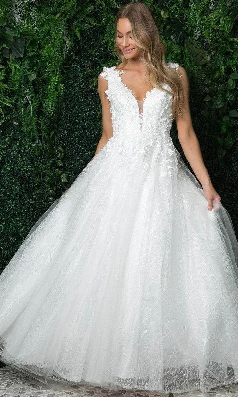 Evening Elegance Grab Romantic Date - Night Styles Now Nox Anabel - JR930PW Floral Lace V-Neck Wedding Gown