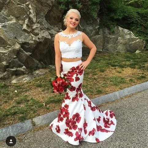 Huge Markdowns Romantic Date - Night Ensemble Charming Two Piece Appliques Floral Prom Dresses Evening Gown      cg22786