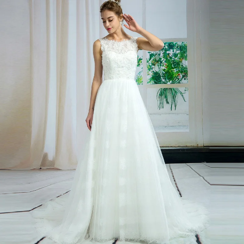 Limited Time Special Offer Formal Outfit Wedding Dress Sheer Lace Neckline Romantic A-line Bridal Gowns