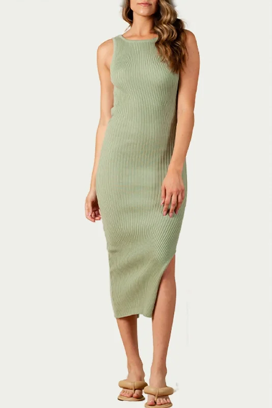 Chic & Modern Sales Luxury Comfort Amaryllis Open-Back Ribbed Knit Midi Dress In Sage