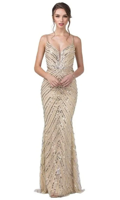 Fashion Forward Soft Textures Aspeed Design - Sleeveless Strappy Back Evening Dress L2209 - 1 pc Champagne In Size S Available