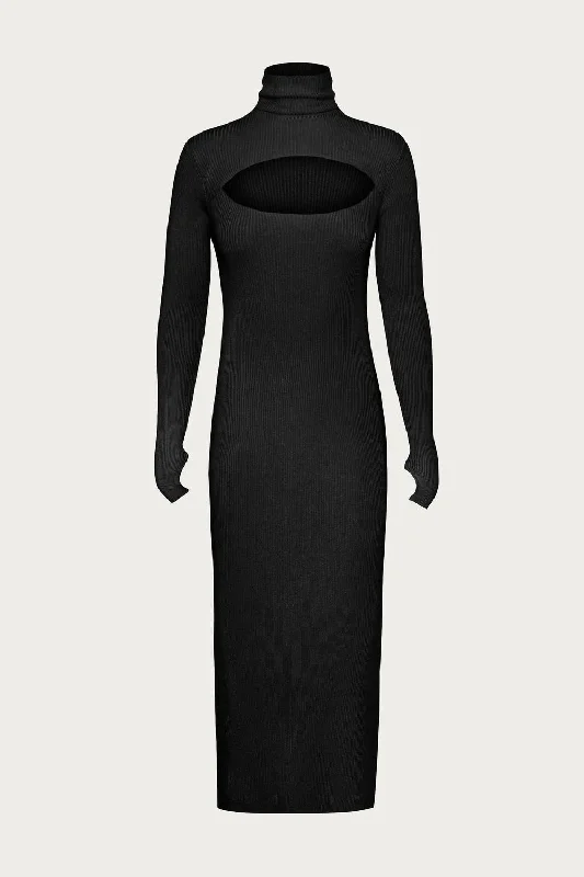 Polished Style Deals Bold Patterns Brielle Knit Midi Dress In Noir