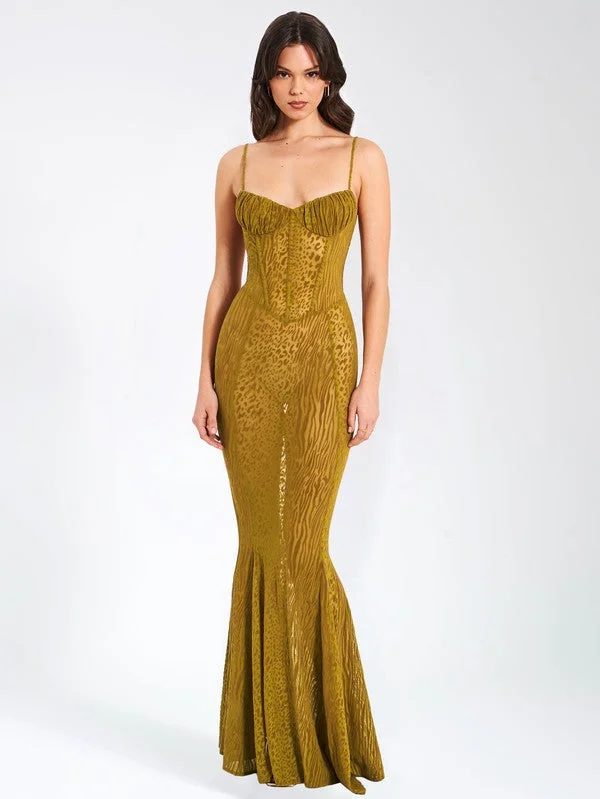 Classy Style Discounts Effortless Sophistication Ulani Gold Burnout Velvet animal print Maxi Dress