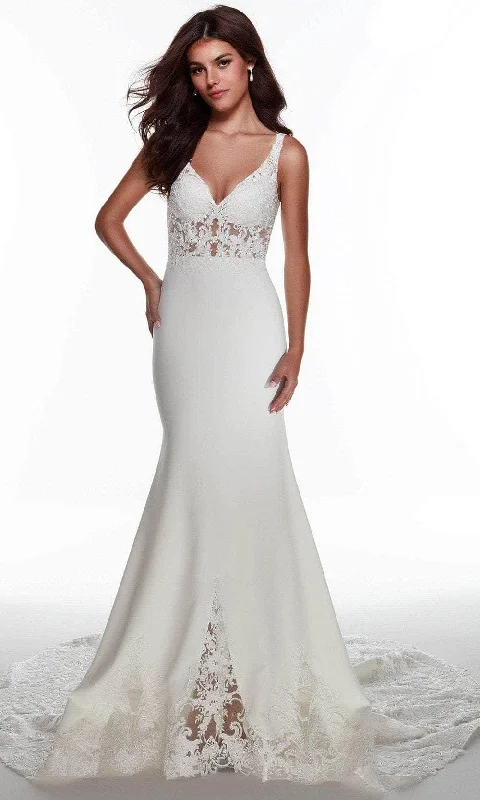 Flash Sale Starts Disco - Inspired Retro Dance Look Alyce Paris 60946 - Embroidered Plunging V-neck Wedding Gown