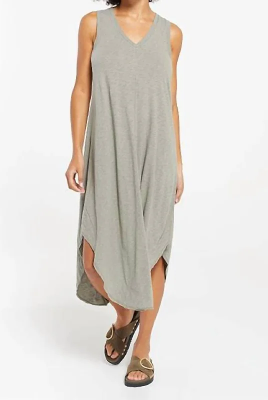 Mega Sale Grab Romantic Date - Night Styles Now Reverie Slub Midi Dress In Heather Grey