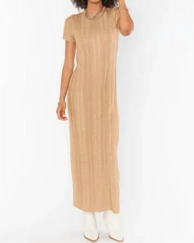 Urban Elegance Deals Art Deco Geometric Pattern Look Valleta Midi Dress In Gold Shimmer Knit