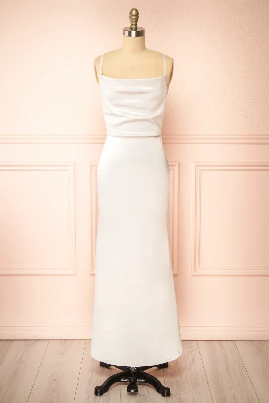 Must Haves Luxe Layering Alexia Ivory | Long Satin Mermaid Dress w/ Cowl Neck