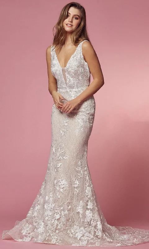 New In This Season Nordic Minimalist Home Look Nox Anabel Bridal JW908 - Embroidered Long Bridal Gown