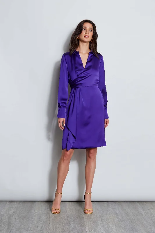 Affordable Trendy Fashion Formal Outfit Long Sleeve Satin Wrap Dress