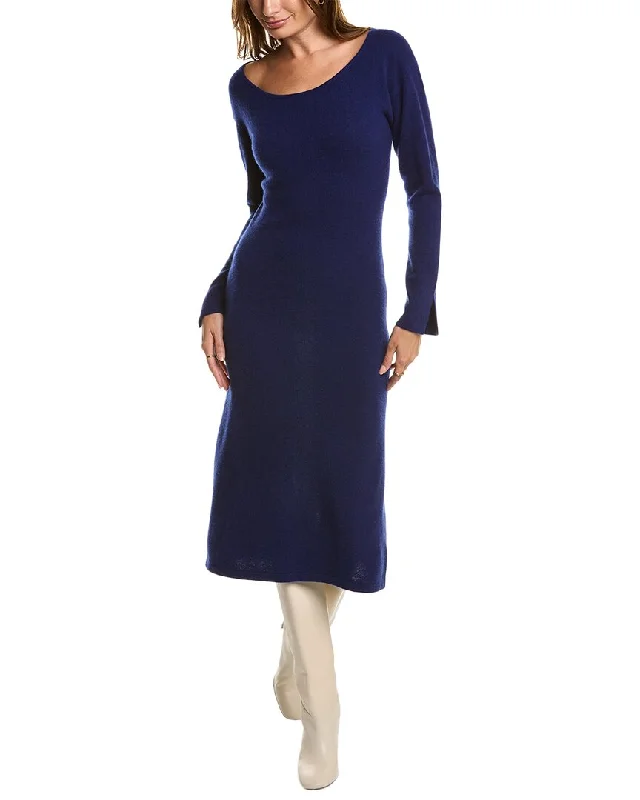 Retro Style Promotions Vintage Charm Qi Cashmere Boat Neck Cashmere Midi Dress