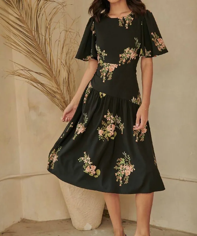 Contemporary Casual Deals Limited - Stock Blooming Midi Dress In Black