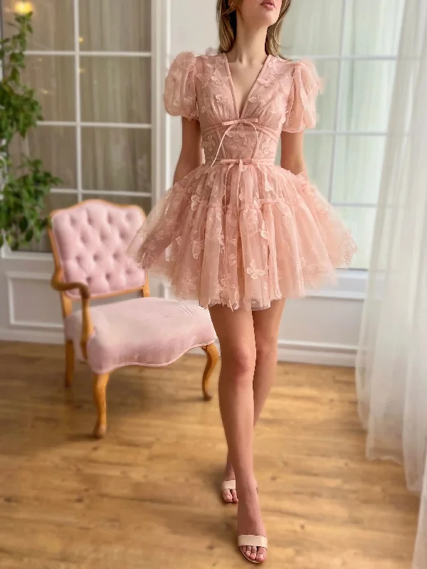 Shop Sale Items Feminine Flow Sweetheart 3D Butterflies Tulle Homecoming Dresses Mini Backless Short Prom Dress Gorgeous Short for Teens Cocktail Party Gowns