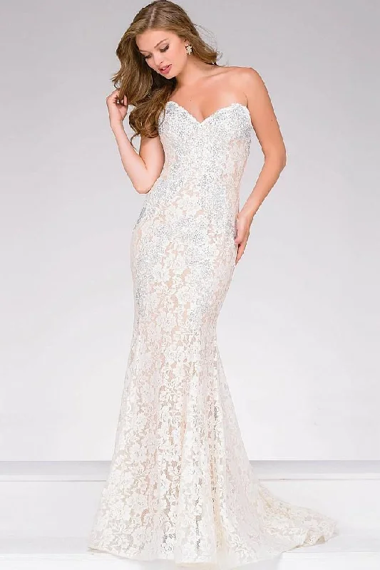 Season Offer Modern Romance Jovani - Crystal Embellished Strapless Lace Prom Dress 37334