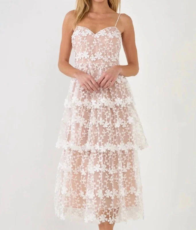 New Arrivals Charming Silhouette Crochet Lace Midi Dress In White