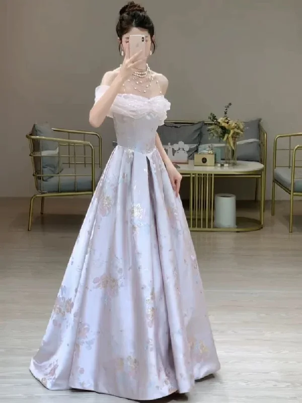 Luxury Fashion Discounts Luxury Comfort Elegant A line Off The Shoulder Satin Floral  Evening Dress Long Prom Dresses C3576