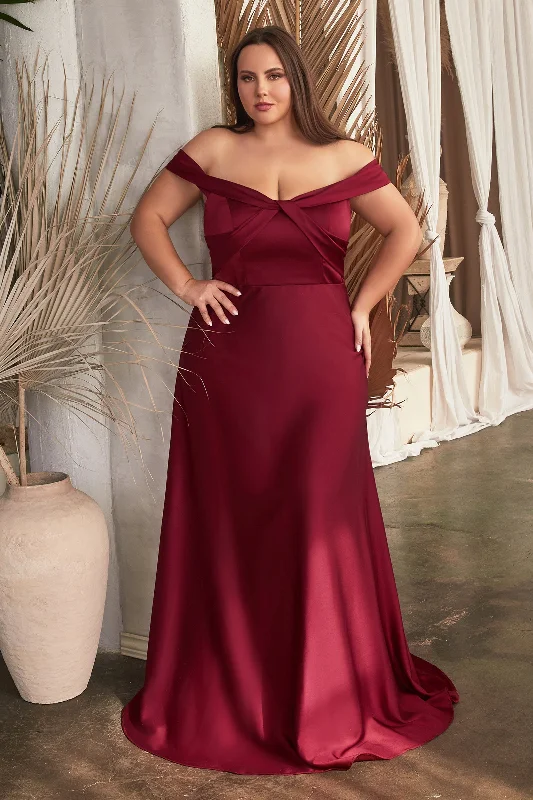 Limited Time Offer Playful Elegance Cinderella Divine CD325C Long Plus Size Off Shoulder A Line Satin Dress