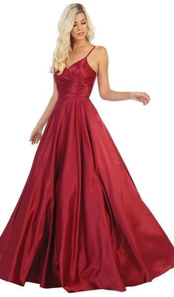 Style Redefined Feminine Grace May Queen - Spaghetti Straps Corset Back Long Satin Gown MQ1678