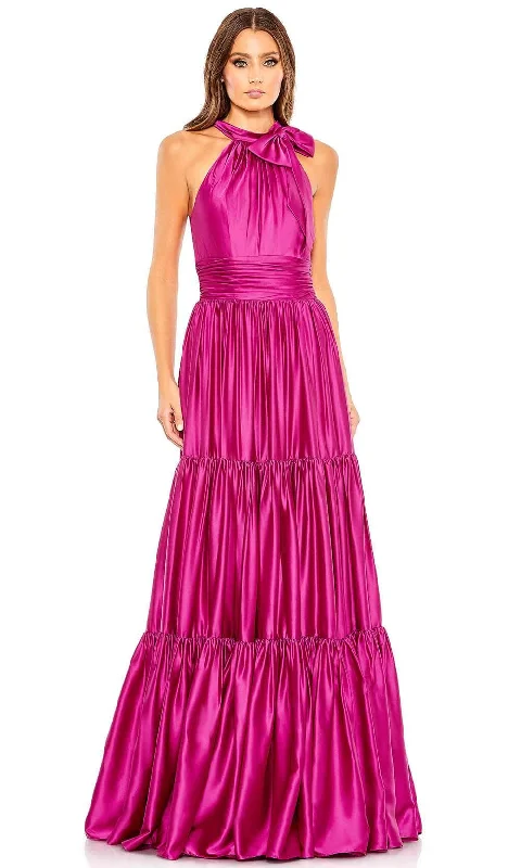 Playful Fashion Offers Coastal Beach - Inspired Style Mac Duggal 50658 - Halter Tiered Satin Evening Gown