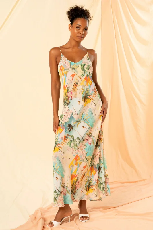 Timeless Style Promotions Elevated Style Lia Blue Multi Print Strappy Maxi Dress