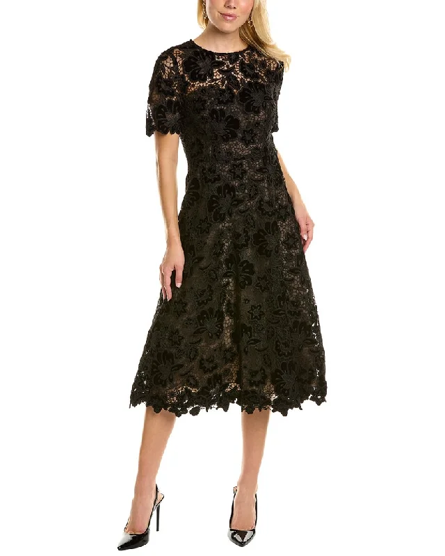 Hot Trends Classic Timeless Elegant Style Carolina Herrera Velvet Lace Silk-Lined Midi Dress