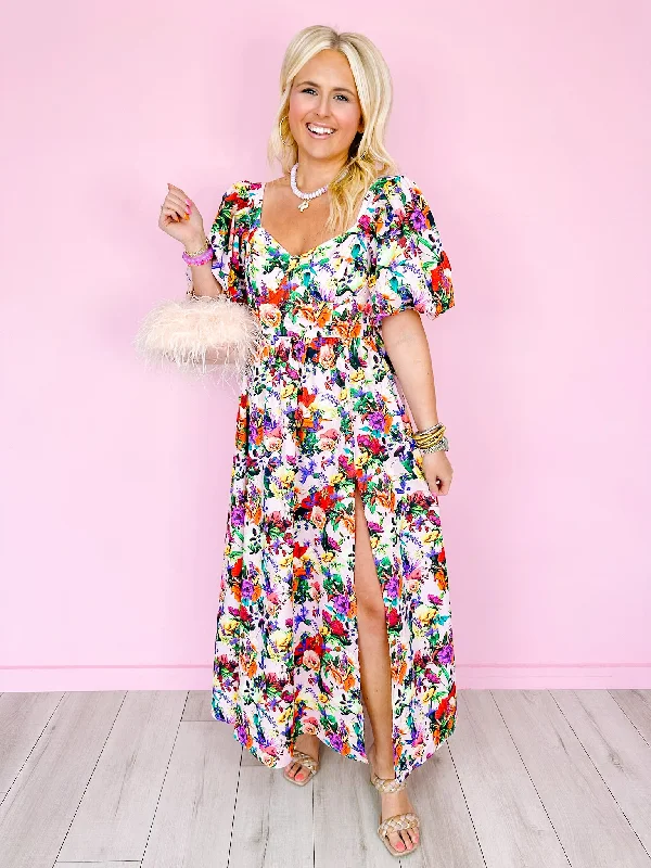 Chic Style, Always In Vogue Flowy Fabric JACQUELINE WILD INDIGO MAXI DRESS