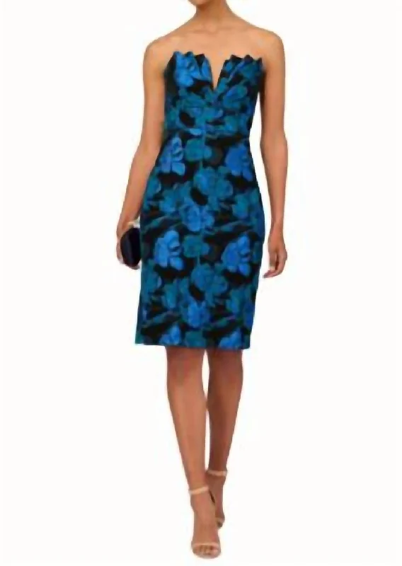 Hurry Before It'S Gone Timeless Elegant Stretch Jacquard Midi Dress In Black And Blue