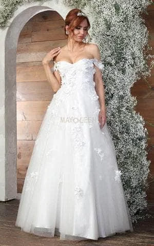 Fresh Fashion Discounts Charming Silhouette May Queen RQ8034 - Draped Sleeve Embroidered Bridal Gown