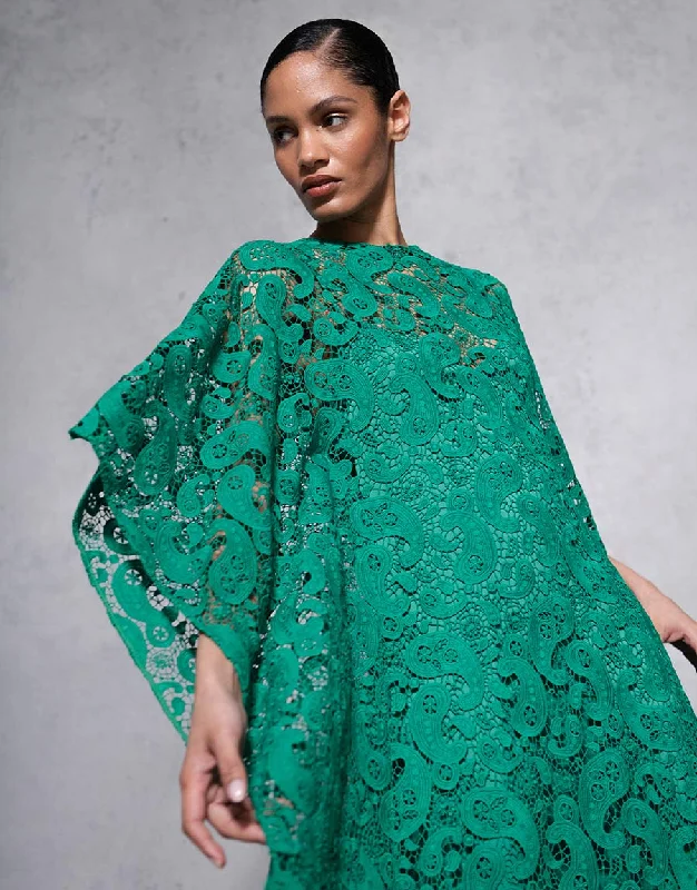 Limited Edition Rustic Countryside Charm Look Eloise Lace Maxi Dress - Emerald Paisley