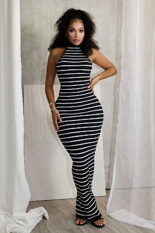 Luxury Casual Deals Feminine Flow Verona Stripe Mock Neck Maxi Dress