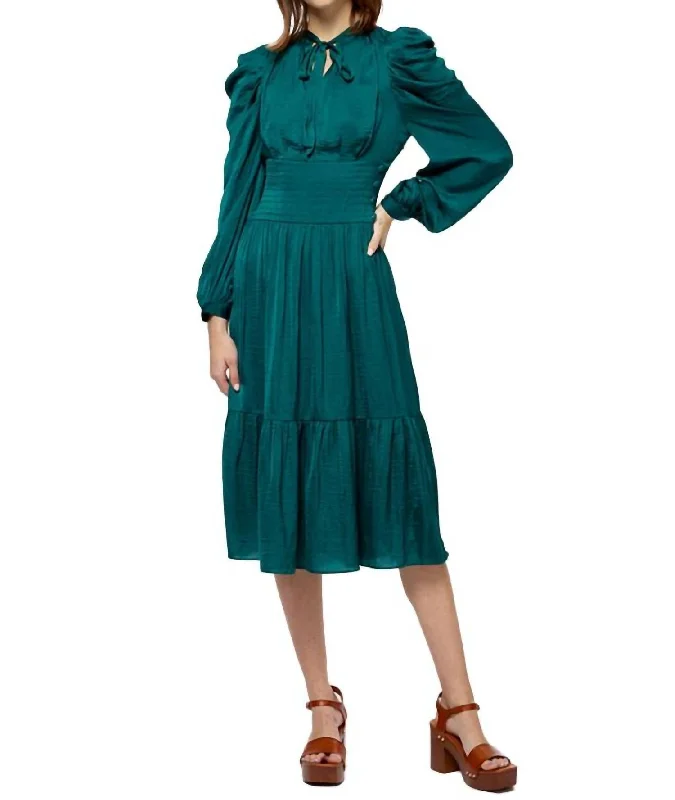 Stylish Statements Luxury Style Obi Tie Front Midi Dress In Forest