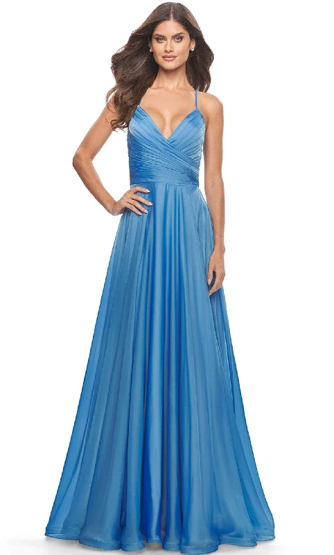 Vintage-Inspired Style Offers Timeless Elegant La Femme 30840 - Sleeveless A-Line Ruched Long Dress