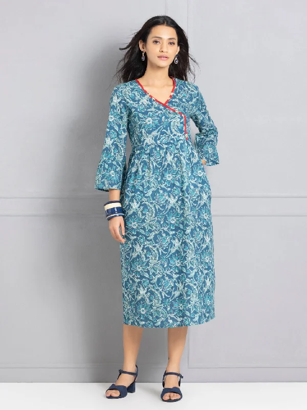 Fashionista Sale Chic Urban Fashion Look Teal Floral Ethnic Dress