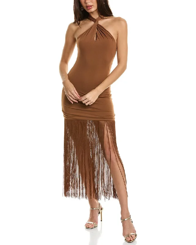 Fashionista Favorites Chic Allure Dress Forum Time Out Halter Neck Fringe Midi Dress